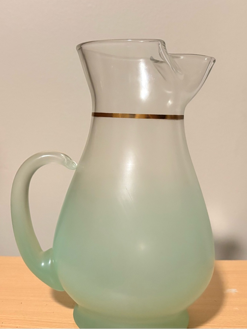 Vintage Blendo Pitcher 10" Tall Frosty Misty/Minty Green Gold Trim